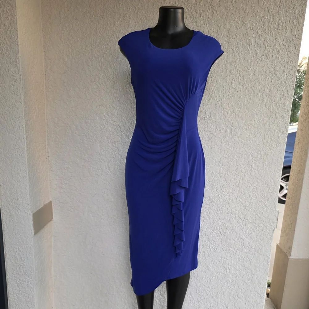 BRAND NEW CONNECT APPAREL SLEEVELESS SIDE RUFFLE SHEATH DRESS - Picture 2 of 16